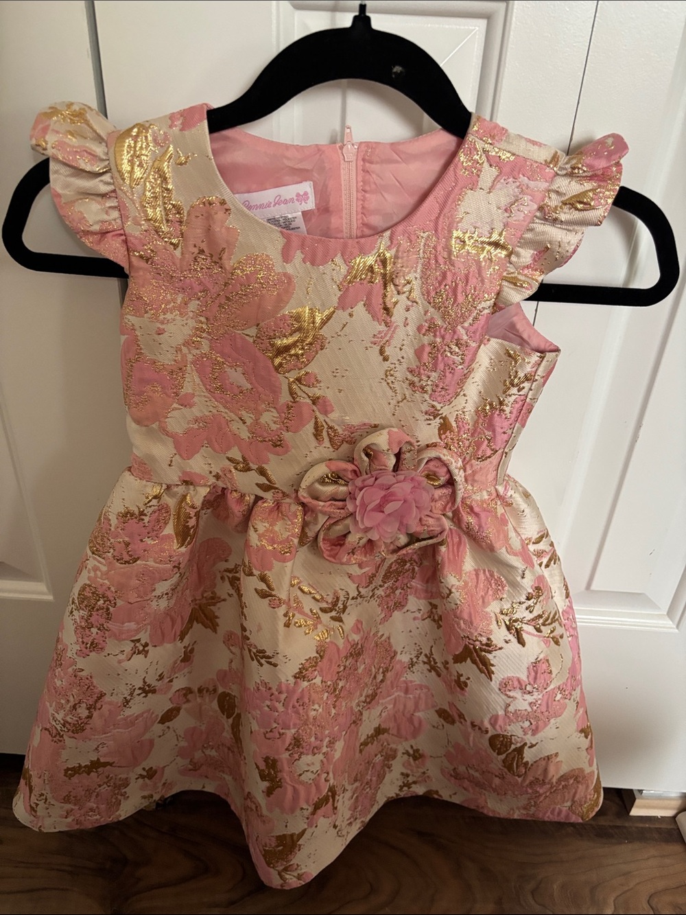 Bonnie Jean Pink and Gold Floral Brocade Party Dress